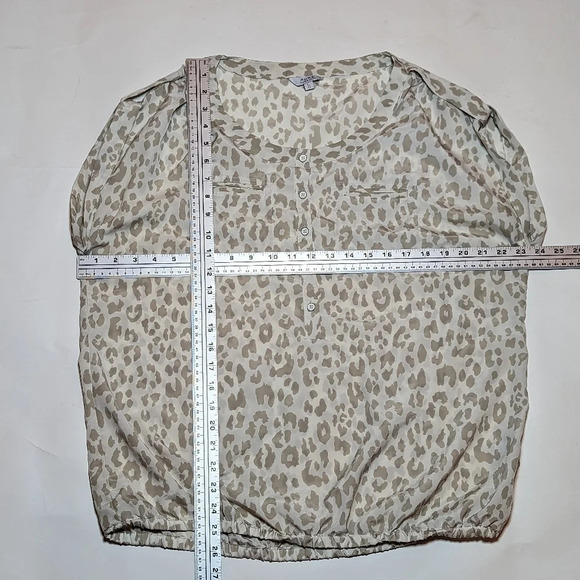 PURE by Alfred Sung Cream Tan Leopard Print  Shirt Sleeve Blouse Large Woman - Picture 6 of 10
